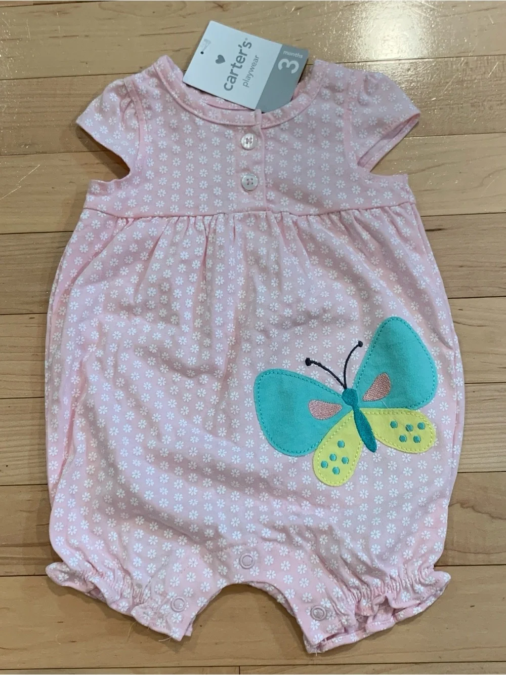 New! Carter's Baby Girl Rompers Size 3 Months Set of 2 Outfits Butterfly Rainbow